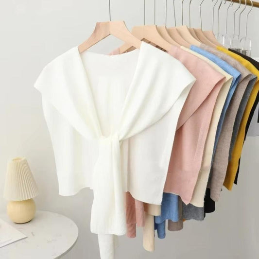 Fashion Knitted Design Knitted Shawl Knotted Solid Color Knit Thin Cape Thin Shoulder Scarf Women